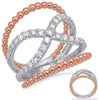 LARGE .69CT DIAMOND 14K WHITE & ROSE GOLD 3D MULTI ROW INFINITY BEADED LOVE RING