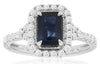 1.55CT DIAMOND & AAA SAPPHIRE 14K WHITE GOLD EMERALD CUT & ROUND ENGAGEMENT RING