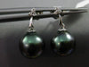 ESTATE .06CT DIAMOND 14KT WHITE GOLD AAA TAHITIAN PEARL 3 STONE HANGING EARRINGS