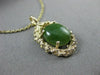 ANTIQUE LARGE 14KT YELLOW GOLD SOLITAIRE AAA OVAL JADE FILIGREE PENDANT #22662