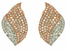ESTATE .80CT DIAMOND 14KT WHITE & ROSE GOLD 3D LEAF MULTI ROW CLASSIC EARRINGS