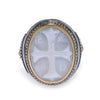LARGE AAA MOTHER OF PEARL 18K YELLOW GOLD & 925 SILVER HANDCRAFTED OVAL FUN RING