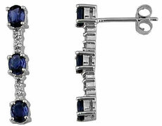 ESTATE 1.62CT DIAMOND & AAA SAPPHIRE 14K WHITE GOLD THREE STONE HANGING EARRINGS