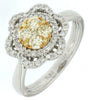 .61CT WHITE & FANCY YELLOW DIAMOND 14KT TWO TONE GOLD 3D CLUSTER FLOWER FUN RING