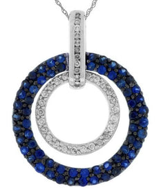 1.45CT DIAMOND & AAA SAPPHIRE 14KT WHITE GOLD 3D MULTI ROW FUN FLOATING PENDANT