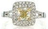 LARGE 1.4CT WHITE & FANCY YELLOW DIAMOND 18K 2 TONE GOLD CUSHION ENGAGEMENT RING