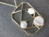 ESTATE .33CT DIAMOND & AAA MOTHER OF PEARL 14KT YELLOW GOLD HEXAGON FUN NECKLACE