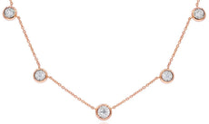 .22CT DIAMOND 14KT ROSE GOLD 3D ROUND CLASSIC BEZEL BY THE YARD 5 STONE NECKLACE