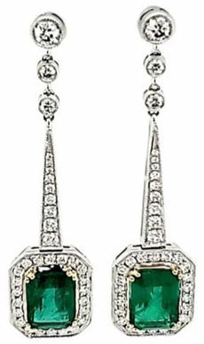 LARGE 8.41CT DIAMOND & AAA EMERALD 18KT WHITE GOLD ROUND & EMERALD CUT EARRINGS