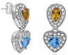 1.36CT DIAMOND & AAA CITRINE & BLUE TOPAZ 14K WHITE GOLD 3D HEART SHAPE EARRINGS
