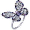 1.62CT DIAMOND & AAA MULTI COLOR SAPPHIRE 18KT WHITE GOLD 3D BUTTERFLY LOVE RING