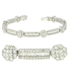 6.65CT DIAMOND 14KT WHITE GOLD ROUND BAGUETTE & PRINCESS FLOWER TENNIS BRACELET