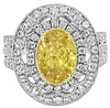 LARGE 2.96CT WHITE & FANCY YELLOW DIAMOND 18KT 2 TONE GOLD OVAL ENGAGEMENT RING