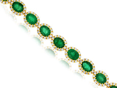 6.2CT DIAMOND & AAA EMERALD 14K YELLOW GOLD 3D OVAL & ROUND HALO TENNIS BRACELET