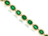 6.2CT DIAMOND & AAA EMERALD 14K YELLOW GOLD 3D OVAL & ROUND HALO TENNIS BRACELET