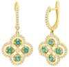 1.09CT DIAMOND & AAA EMERALD 14KT YELLOW GOLD FILIGREE FLOWER LEVERBACK EARRINGS