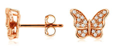 ESTATE .16CT DIAMOND 14KT ROSE GOLD 3D CLASSIC BUTTERFLY STUD EARRINGS