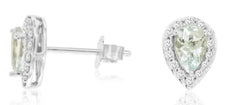 .99CT DIAMOND & AAA AQUAMARINE 14KT WHITE GOLD PEAR SHAPE & ROUND STUD EARRINGS