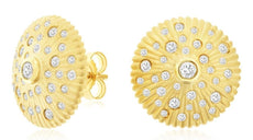 ESTATE .50CT DIAMOND 14K YELLOW GOLD ETOILE CIRCULAR SEA SHELL FUN STUD EARRINGS