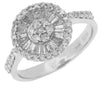 ESTATE .90CT DIAMOND 14K WHITE GOLD 3D ROUND & BAGUETTE FLOWER CLASSIC LOVE RING