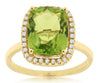 LARGE 4.43CT DIAMOND & AAA PERIDOT 14KT YELLOW GOLD 3D CUSHION & ROUND HALO RING