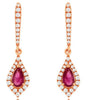.66CT DIAMOND & AAA RUBY 14KT ROSE GOLD OVAL & ROUND TEAR DROP HANGING EARRINGS