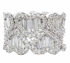 EXTRA LARGE 2.87CT DIAMOND 18KT WHITE GOLD ROUND & BAGUETTE 3D MULTI HEART RING
