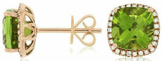 ESTATE 4.21CT DIAMOND & PERIDOT 14KT ROSE GOLD 3D CUSHION HALO STUD EARRINGS