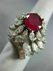 ESTATE EXTRA LARGE 6.30CT DIAMOND & AAA RUBY PLATINUM FLOWER OPEN FILIGREE RING