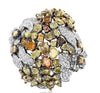 EXTRA LARGE 8.1CT MULTI COLOR DIAMOND 14KT WHITE GOLD MULTI SHAPE CLUSTER RING
