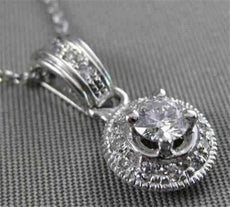ANTIQUE .47CTW DIAMOND SOLITAIRE 14K WHITE GOLD PENDANT + CHAIN