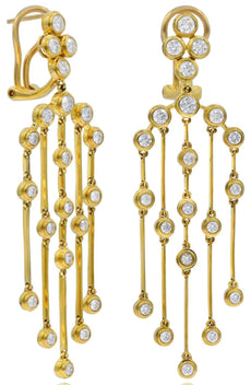 LARGE 2.70CT DIAMOND 18K YELLOW GOLD MULTI ROW BY THE YARD BEZEL FLOWER EARRINGS
