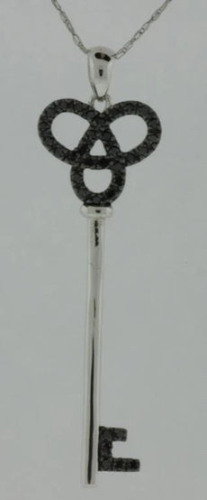 .17CT BLACK DIAMOND 14KT WHITE GOLD 3D KEY TO YOUR HEART LOVE FLOATING PENDANT