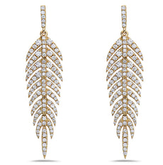 ESTATE LARGE 1.90CT DIAMOND 18KT YELLOW GOLD CLASSIC MULTI LEAF HANGING EARRINGS