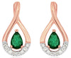 ESTATE .87CT DIAMOND & AAA EMERALD 14KT ROSE GOLD 3D TEAR DROP HANGING EARRINGS