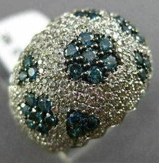 ESTATE LARGE 2.46CT WHITE & BLUE DIAMOND 14K WHITE GOLD 3D MULTI FLOWER FUN RING