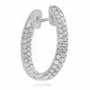 1.22CT DIAMOND 14KT WHITE GOLD THREE ROW INSIDE OUT HOOP HUGGIE HANGING EARRINGS
