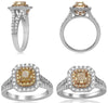 LARGE 1.91CT WHITE & FANCY YELLOW DIAMOND 18KT GOLD CUSHION & ROUND OCTAGON RING