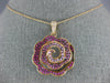 LARGE 1.36CT DIAMOND & AAA PINK SAPPHIRE 18KT ROSE GOLD FLOWER ROSE LOVE PENDANT