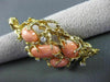 ANTIQUE LARGE OLD MINE DIAMOND & AAA CORAL 14KT YELLOW GOLD BROOCH / PIN #20239