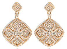 ESTATE 1.28CT DIAMOND 14K ROSE GOLD 3D FLOWER DOUBLE SQUARE FUN HANGING EARRINGS