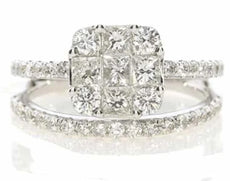 1.32CT DIAMOND 18KT WHITE GOLD 3D PRINCESS & ROUND SQUARE ANNIVERSARY RING SET