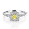 .66CT WHITE & FANCY YELLOW DIAMOND 18KT WHITE GOLD HALO SQUARE ENGAGEMENT RING