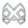 ESTATE WIDE 1.38CT ROUND DIAMOND 18K WHITE GOLD 3D CLASSIC V SHAPE FUN LOVE RING