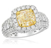 LARGE 5.68CT WHITE & FANCY YELLOW DIAMOND 18KT 2 TONE GOLD HALO ENGAGEMENT RING
