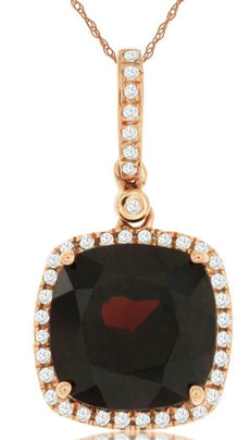 4.76CT DIAMOND & AAA GARNET 14KT ROSE GOLD CUSHION & ROUND HALO FLOATING PENDANT