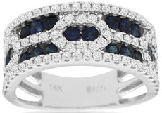 WIDE 1.66CT DIAMOND & AAA SAPPHIRE 14KT WHITE GOLD 3D MULTI ROW ANNIVERSARY RING