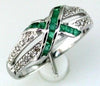ESTATE .55CT DIAMOND & AAA EMERALD 14KT WHITE GOLD PRINCESS & ROUND X LOVE RING
