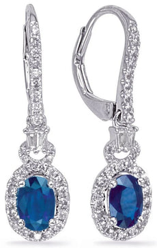 1.51CT DIAMOND & AAA SAPPHIRE 14KT WHITE GOLD 3D HALO LEVERBACK HANGING EARRINGS