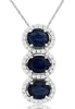 1.50CT DIAMOND & AAA SAPPHIRE 14KT WHITE GOLD OVAL 3 STONE HALO FLOATING PENDANT